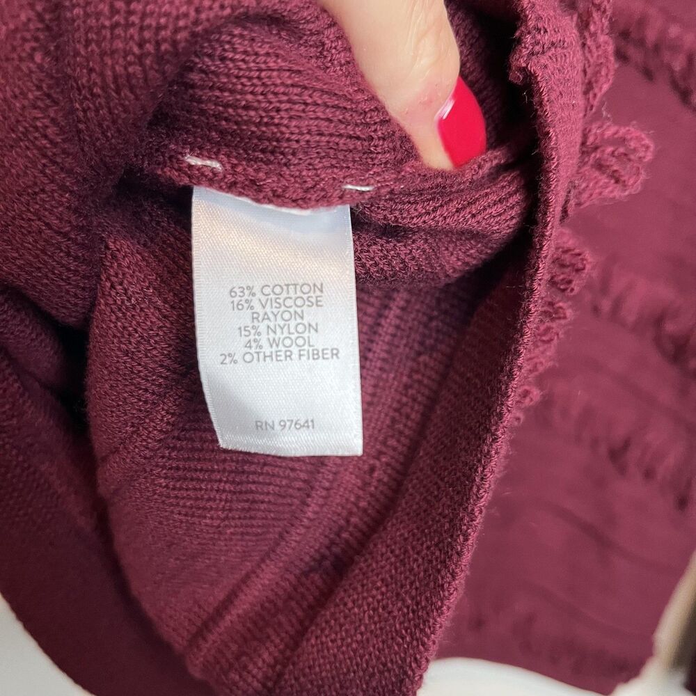 J Jill Sweater Womens MP Red Bordeaux Fringe Stripe Boat Neck Knit Pullover - Picture 4 of 6